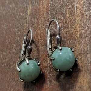 Elegant Vintage Silver And Jade Leverback Earrings